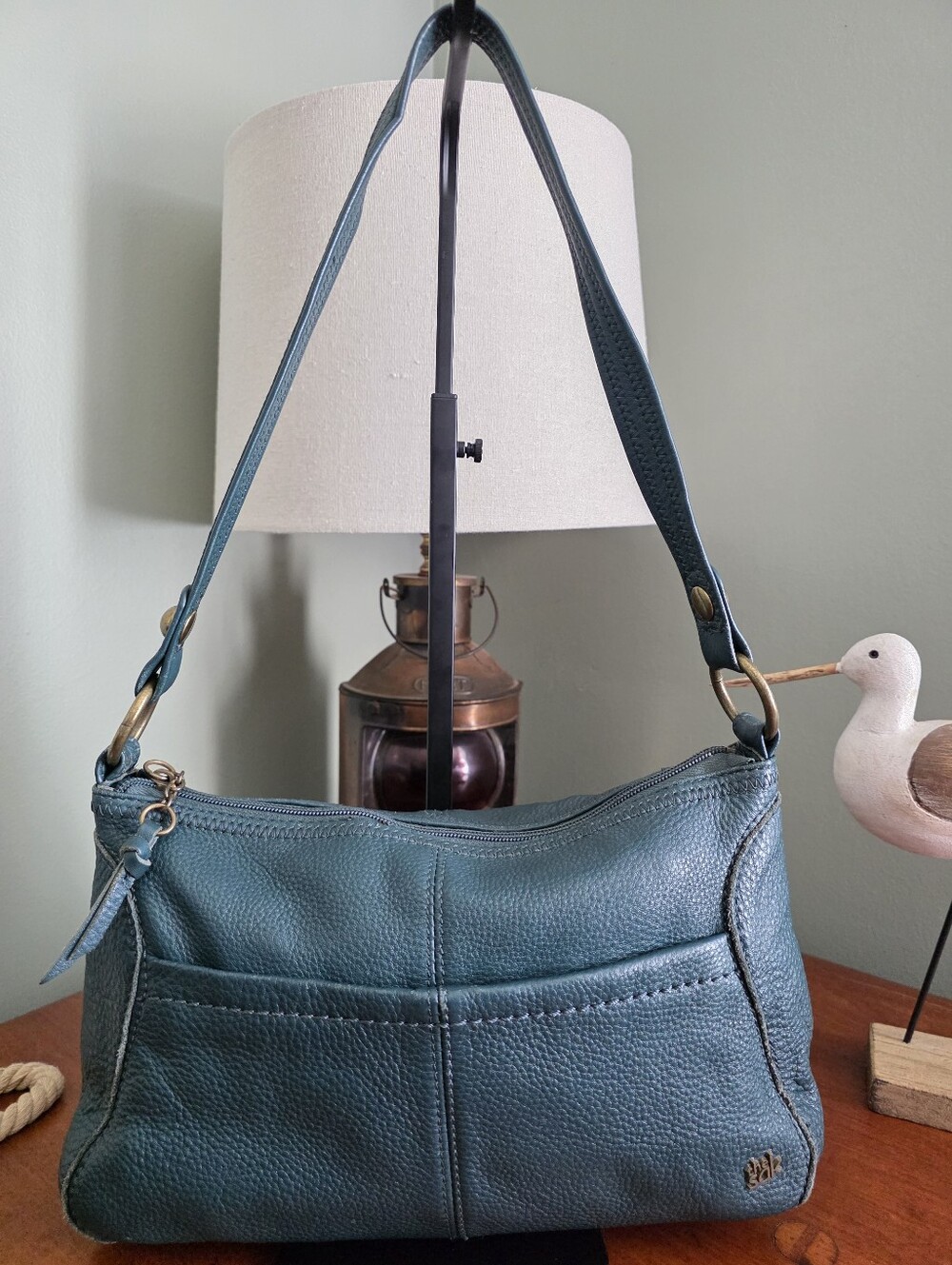The Sak Deep Teal Pebbled Leather Shoulder Bag Hobo Purse
